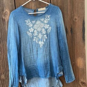 Distressed denim top